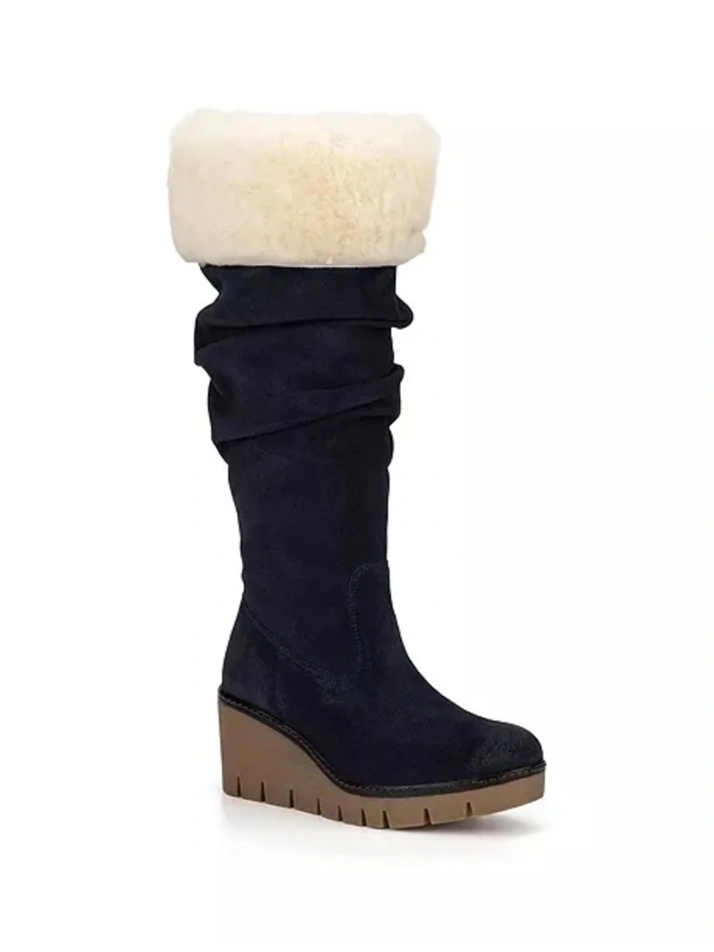 NWOT VINTAGE FOUNDRY COMPANY Arabella Wedge Boots in Navy Suede Size 8